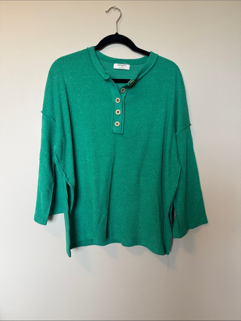 Zenana Green Ribbed Long Sleeve Top